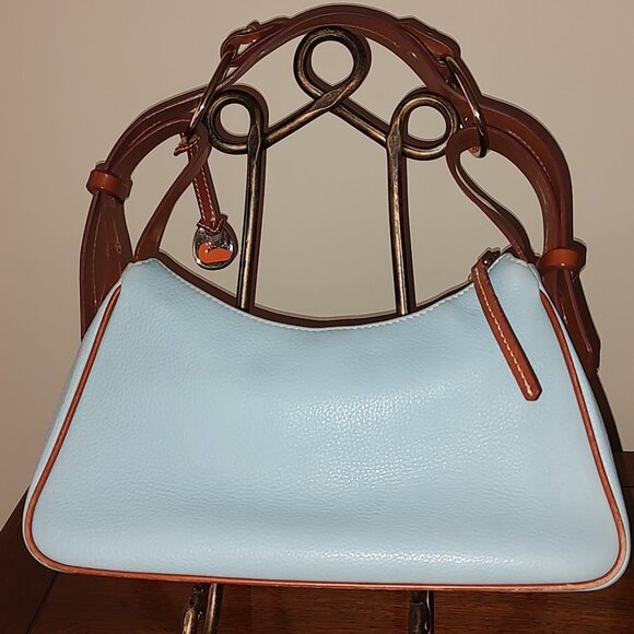 DOONEY & BOURKE ALL WEATHER LEATHER MEDIUM HOBO BAG SKY BLUE/HONEY TRIM EXC COND - Picture 2 of 14